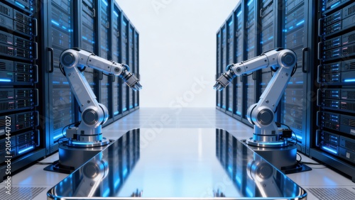 robotic arms in server room