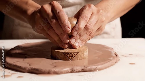 A person skillfully shapes a clay cylinder on a pottery wheel in a video about ceramics.