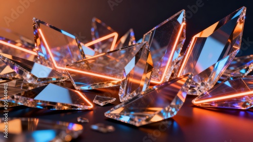 Shiny crystallike objects with glowing edges