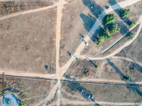 Aerial view photo of dry land landscape nature texture Top down High angle view