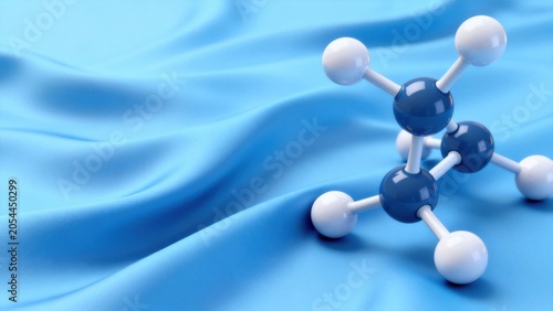 Molecular structure on blue fabric