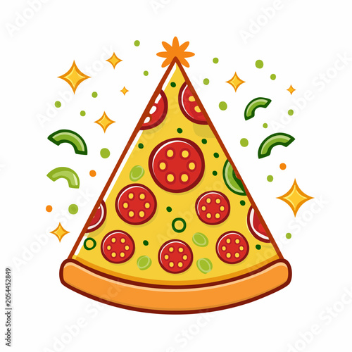 Stylized Slice of Pepperoni Pizza with Festive Elements