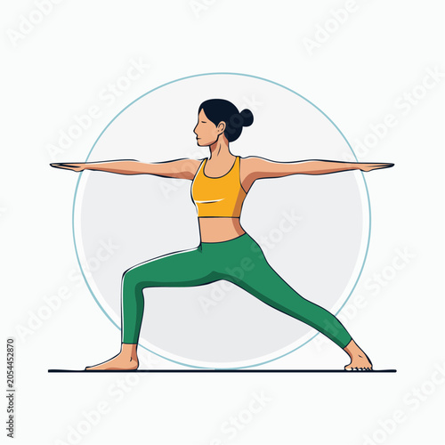 Woman practicing Warrior II yoga pose