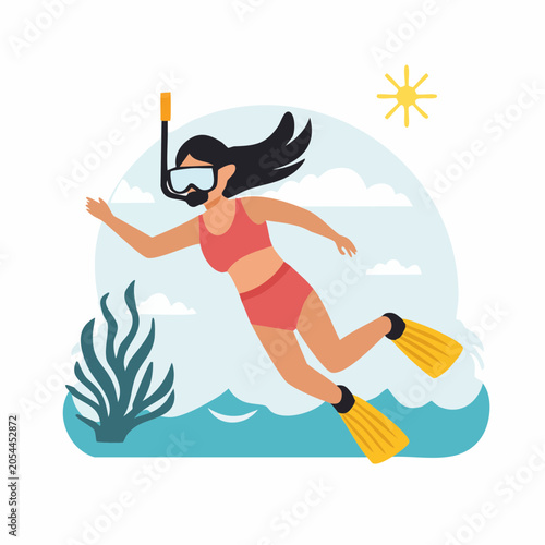 Woman Snorkeling Underwater with Fins and Mask
