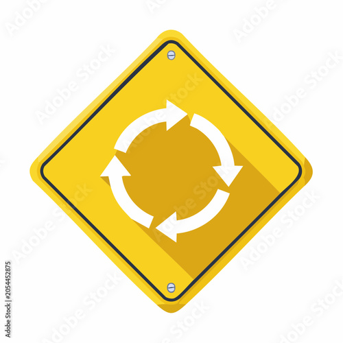 Yellow Roundabout Traffic Sign with Arrows