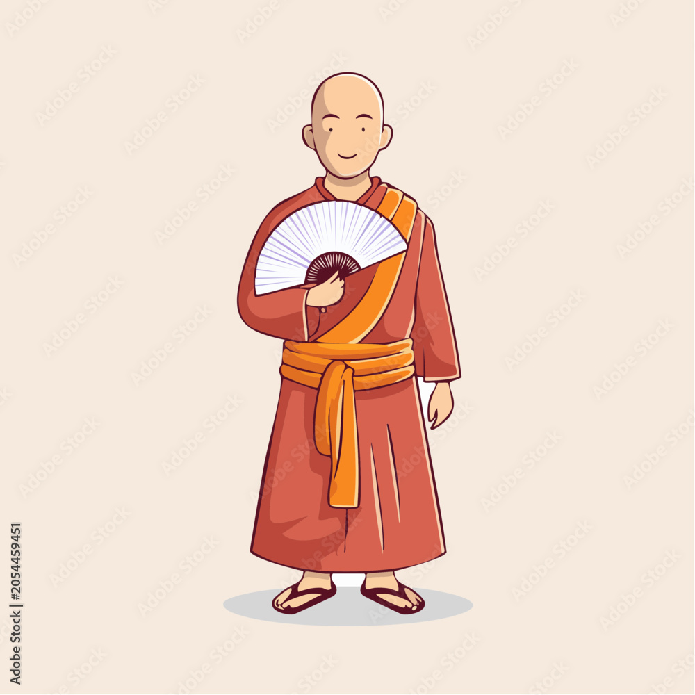 Obraz premium Buddhist Monk Holding a Fan