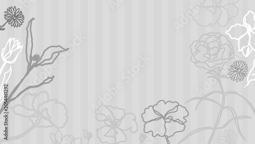 Fotografie Gray striped desktop wallpaper with floral line art, elegant and subtle vector