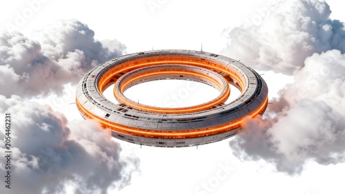 Futuristic space station in clouds