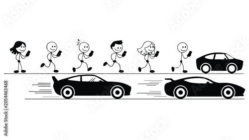 People running across road with cars stopping