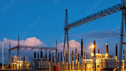 Electricity substation at dusk