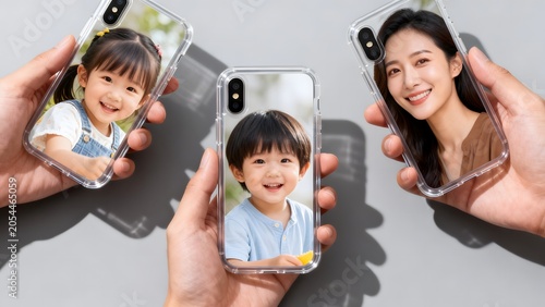 Hands holding phone cases with family photos