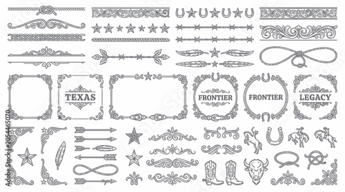 Western and cowboy themed vintage design elements and frames