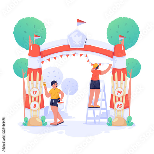Decorating Gate for Independence Day Festival Vector Illustration