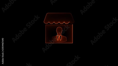 Glowing Orange Silhouette of a Retail Storefront with a Business Person Inside on a Black Background Symbolizing Commerce and Entrepreneurship