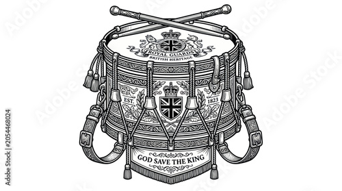 Foto Royal Guard Drum with Union Jack and God Save The King Banner - Sketch