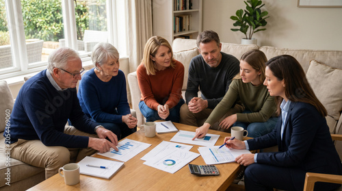 Multi Generational Family Planning Session With Financial Advisor At Home