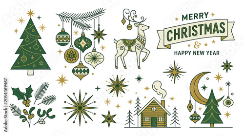 Vintage christmas and new year holiday graphic collection