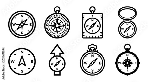 Foto Collection of Various Vintage and Modern Navigational Compass Icon Designs