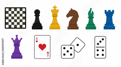 Bild auf Leinwand Assorted chess pieces and playing cards illustration.