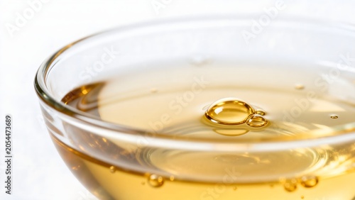 Glass bowl with golden liquid