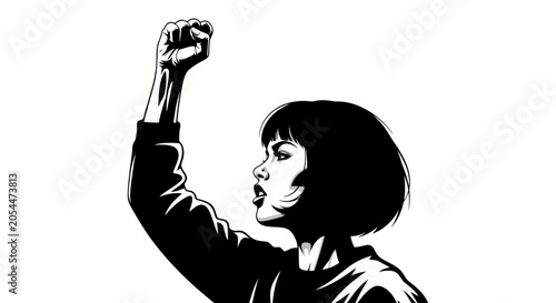 Quadro su tela Powerful Woman Raising Fist in Determined Protest.