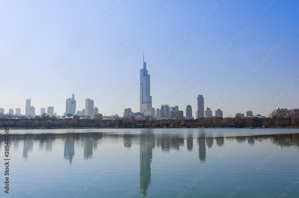 Naklejka premium Chicago Skyline Reflection on Lake Michigan
