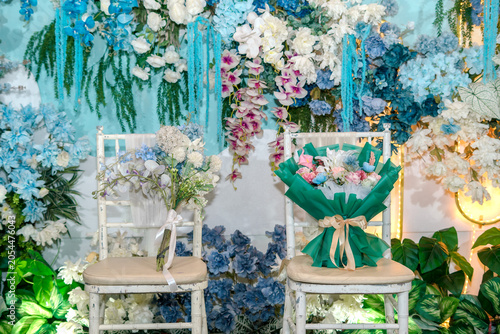 Wedding Ceremony Seating with Elegant Bridal Flower Bouquets