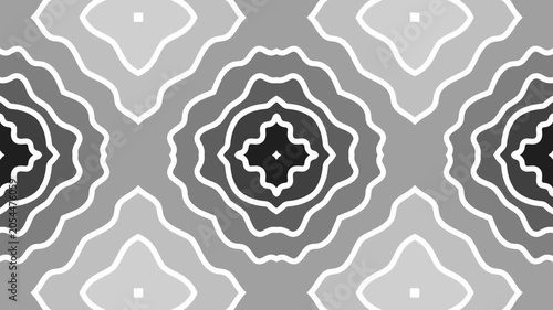 Abstract kaleidoscope white lines form repeating geometric patterns grey background. creative ethnic circle.
