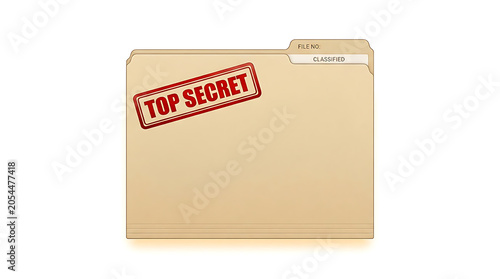 Manila folder labeled top secret and classified isolated on white background