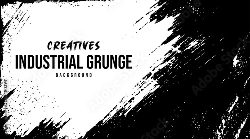 Canvas Print Black and white grunge vector background with distressed brushstroke textures