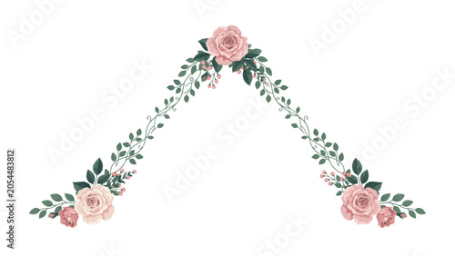Elegant Watercolor Pink Rose Floral Arch Garland for Wedding Invitation Design