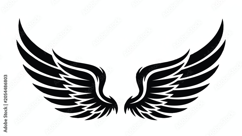 Obraz premium An illustration of black wings spread wide on a white background