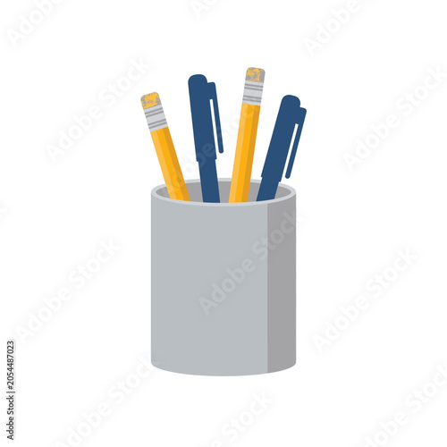 Cuadro en lienzo A simple illustration of a pencil holder filled with pencils and pens on a white background