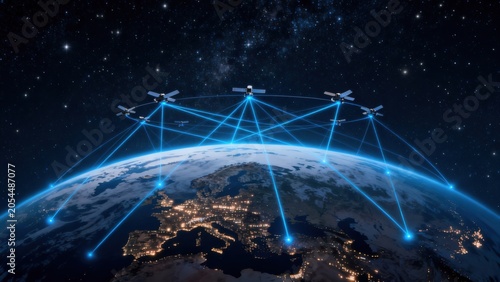 Satellites orbiting Earth with network connections