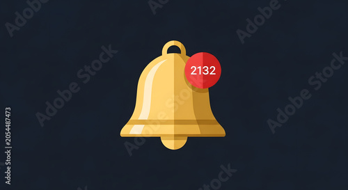 Golden Bell Notification Icon with Unread Message Count, Alert Symbol for Digital Communication and Engagement