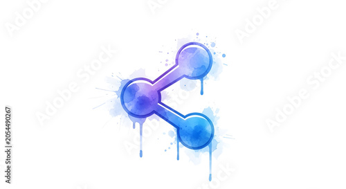 Dynamic watercolor share icon in vibrant blue and purple tones, symbolizing digital connectivity, communication, and social networking across various platforms