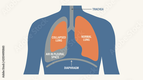 Schilderij op canvas Pneumothorax Collapsed Lung with Air in Pleural Space