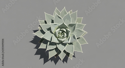 Top View of a 3D Rendered Pale Green Succulent Plant in a Rosette Shape on a Neutral Grey Background