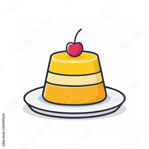 Cartoon cupcake with cherry on top isolated