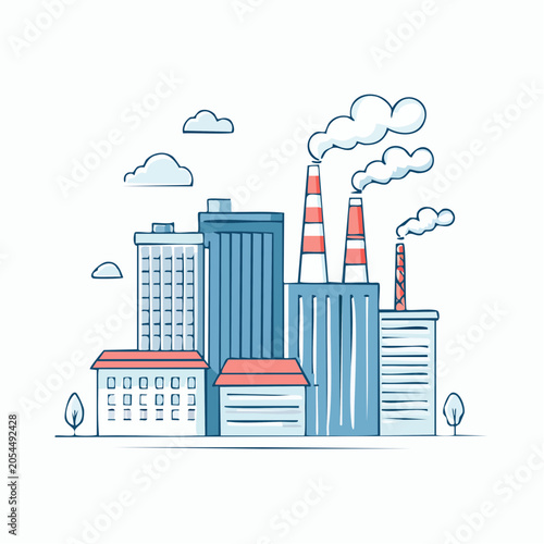 Industrial Factory Buildings with Smoke Stacks