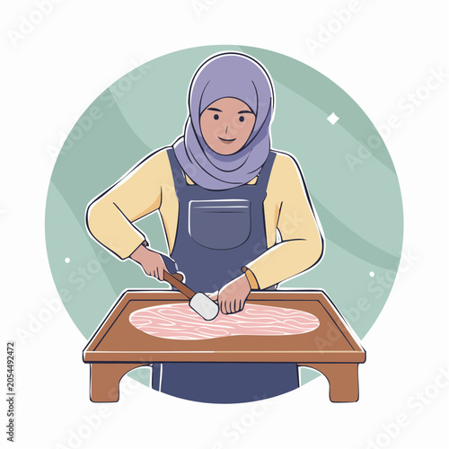 Muslim Woman in Hijab Preparing Food