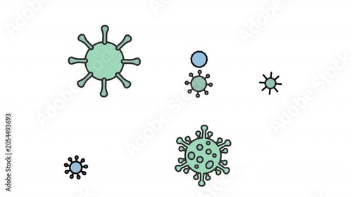 Virus bacteria cartoon move and fly animation landscape video in alpha channel transparent background