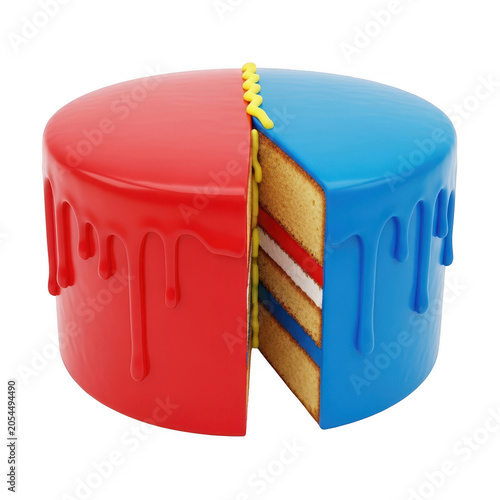Three colorful battery cells stacked together in a row