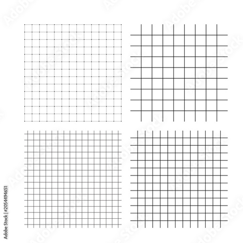 Grid patterns of varying thickness and spacing, presented in a four-panel layout for graphic design purposes