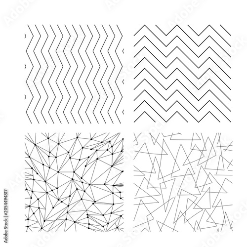 Set of Four Minimalist Geometric Patterns with Linear Zigzag and Abstract Triangular Mesh Designs