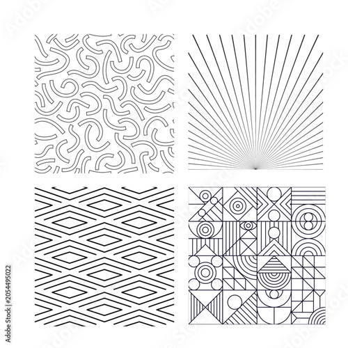 Exploring a diverse array of geometric patterns, these abstract designs embody modern graphic principles, perfect for contemporary visual projects