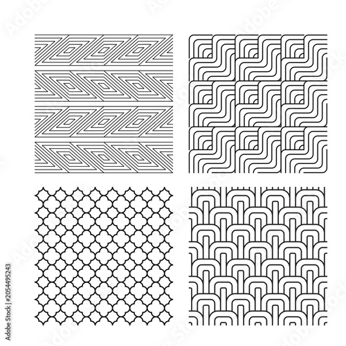 Set of seamless geometric line patterns vector monochrome backgrounds