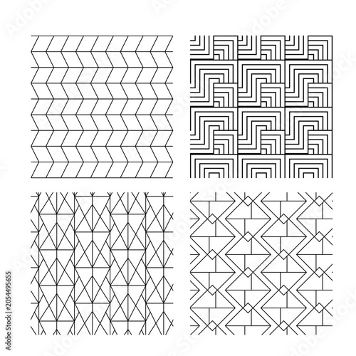 Minimalist black and white seamless geometric line pattern set