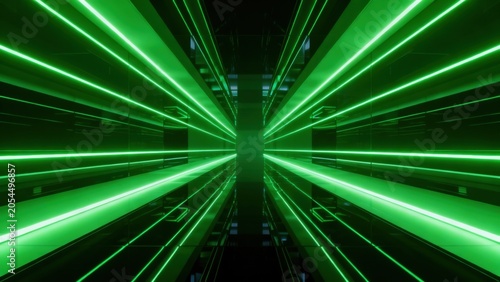 Green neon light tunnel