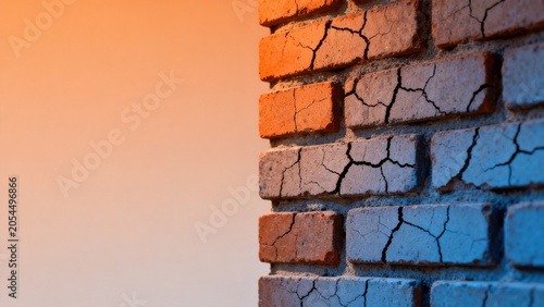 Cracked brick wall with color gradient